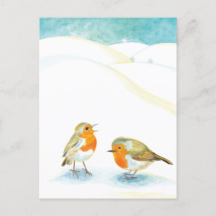 Cartão Postal Dois Robin Redbreasts no inverno