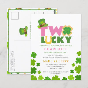 Cartão Postal Dois Shamrocks Sortudos Aniversário de 2 anos Dia 
