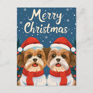 Cartão Postal Dois Shi Tzu Feliz Natal