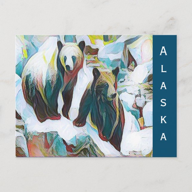 Cartão Postal Dois Ursos Marrons na Arte da Vida Selvagem do Inv (Frente)