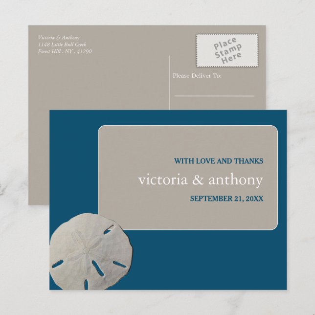 Cartão Postal Dólar de areia, Casamento de Praia de Ocean Blue O (Frente/Verso)