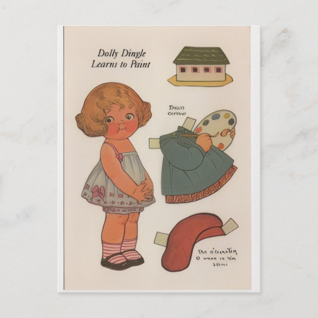 Cartão postal Dolly Dingle aprende a pintar boneca (Frente)