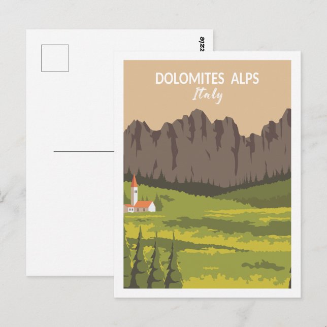 Cartão Postal Dolomites Alps Itália Viagem Place Ilustração (Frente/Verso)