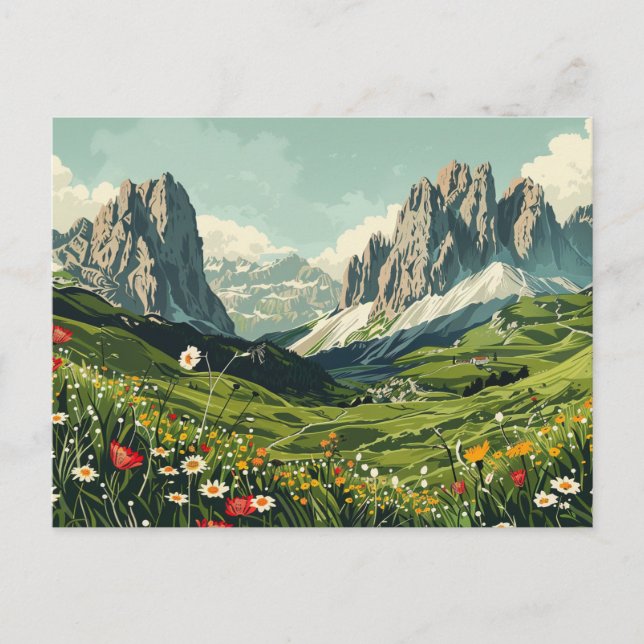 Cartão Postal Dolomites, Itália Retro Viagem (Frente)