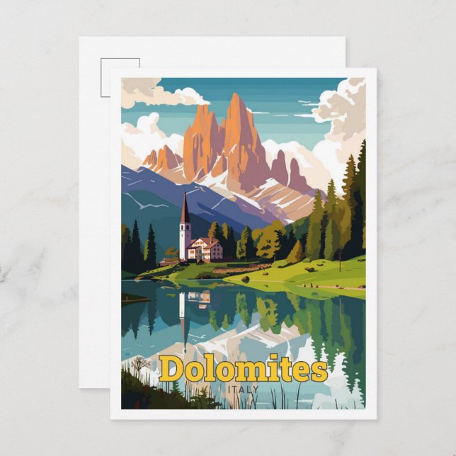 Cartão Postal Dolomites Itália Viagem Art Vintage Ilustração (Frente/Verso)
