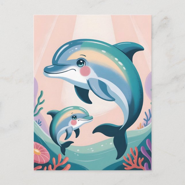 Cartão Postal Dolphin Mãe e Bebê (Frente)