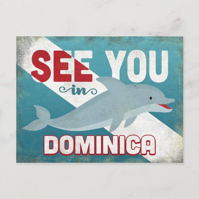 Cartão Postal Dominica Dolphin - Viagens vintage Retroativa (Frente)
