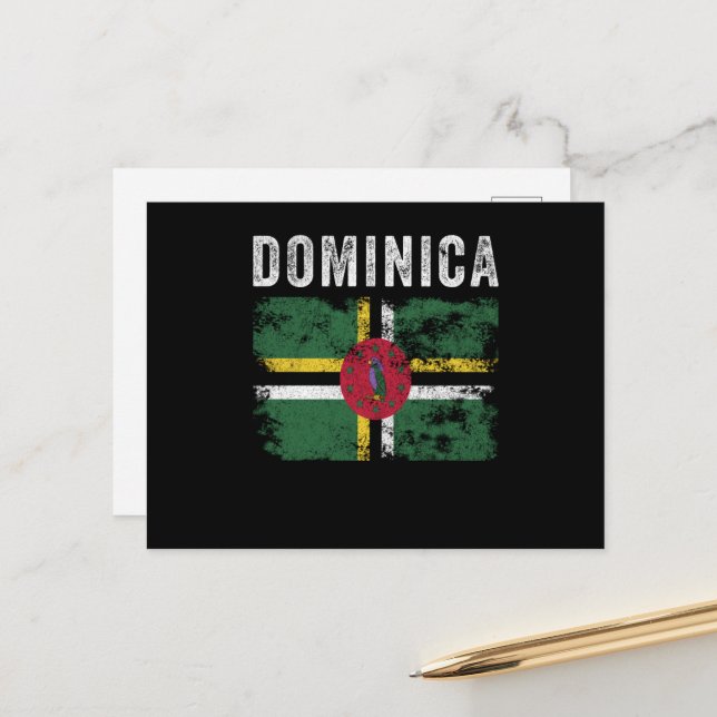 Cartão Postal Dominica Flag Enfrentou pavilhão Dominicano (Frente/Verso In Situ)