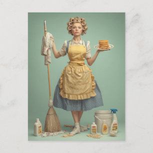 Cartão Postal Dona de Casa Retrô Com Panquecas