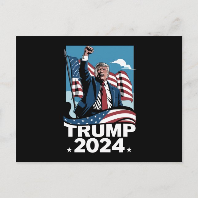 Cartão Postal Donald Trump 2024 Eleição Americana Bandeira Ameri (Frente)