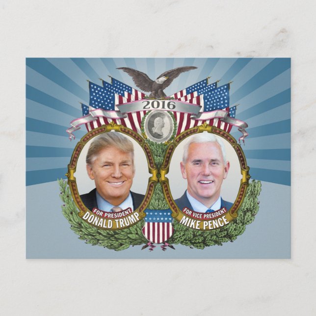 Cartão Postal Donald Trump e Mike Pence Jugate Foto Design Azul (Frente)