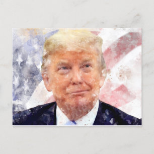 Cartão Postal Donald Trump sorrindo com bandeira americana