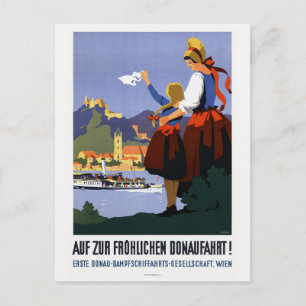 Cartão Postal Donaufahrt Danúbio Áustria Poster vintage 1935