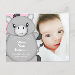 Cartão Postal Donkey Chá de fraldas Rosa