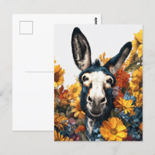 Cartão Postal Donkey sorridente no Jardim de Flor Selvagem