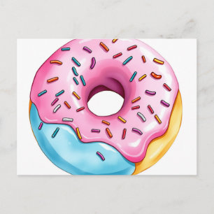 Cartão Postal Donut de Aquarela com Cobertura e Confeitos em Bra