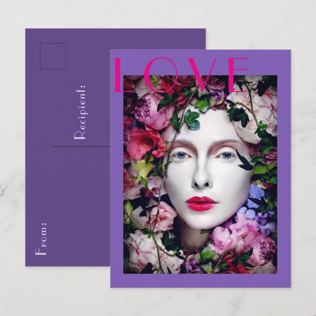 Cartão Postal Donzela Deusa Flor Mágica Lavanda Roxa  (Frente/Verso)