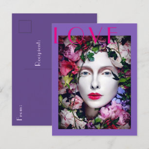 Cartão Postal Donzela Deusa Flor Mágica Lavanda Roxa 