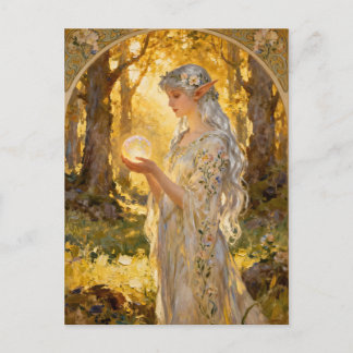 Cartão Postal Donzela Elfa Etérea Estilo Art Nouveau