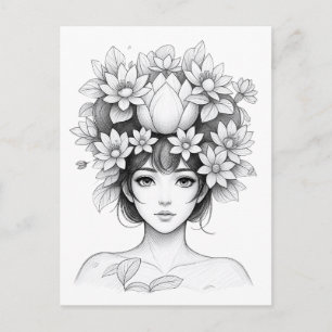 Cartão Postal Donzela Flor de Lótus