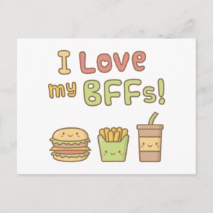 Cartão Postal Doodle de Comida Rápida Kawaii Eu Amo Meus BFFs