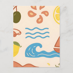 Cartão Postal Doodle de Limão de Verão na Praia Vibrações Divert