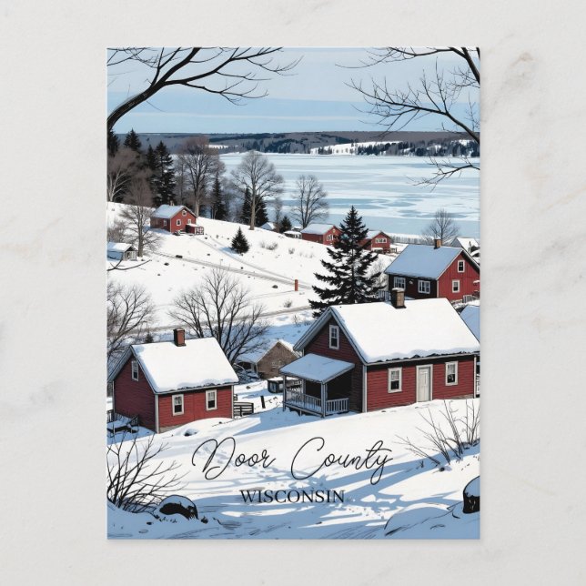 Cartão Postal Door County Wisconsin Illustration and Winter Poem (Frente)