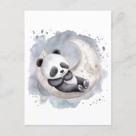 Cartão Postal Dormir Aquarela Crescente Lua Bebê Panda