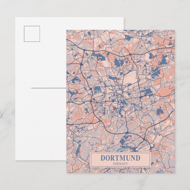 Cartão Postal Dortmund Alemanha Mapa da Cidade Ventilada Viagem (Frente/Verso)