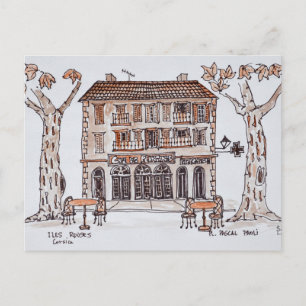 Cartão Postal dos plátanos, Praça Paoli, L'Ile Rousse, Córsega