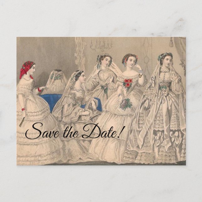 Cartão postal dos Vestidos de Noiva de Godey's 185 (Frente)