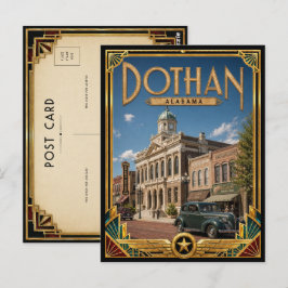 Cartão Postal Dothan Alabama Arte Deco Antigo Idade Dourada