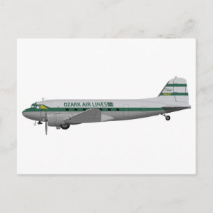 Cartão Postal Douglas DC-3 Ozark Airlines