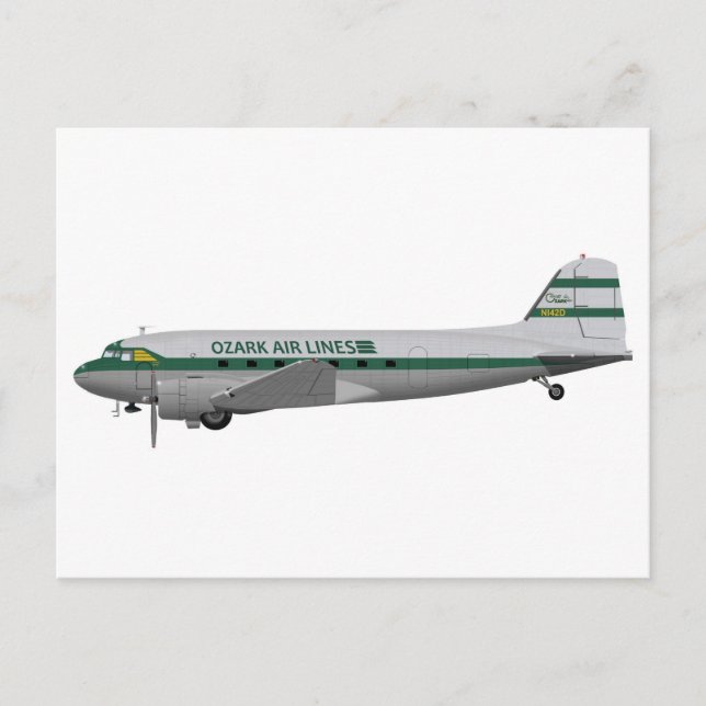 Cartão Postal Douglas DC-3 Ozark Airlines (Frente)
