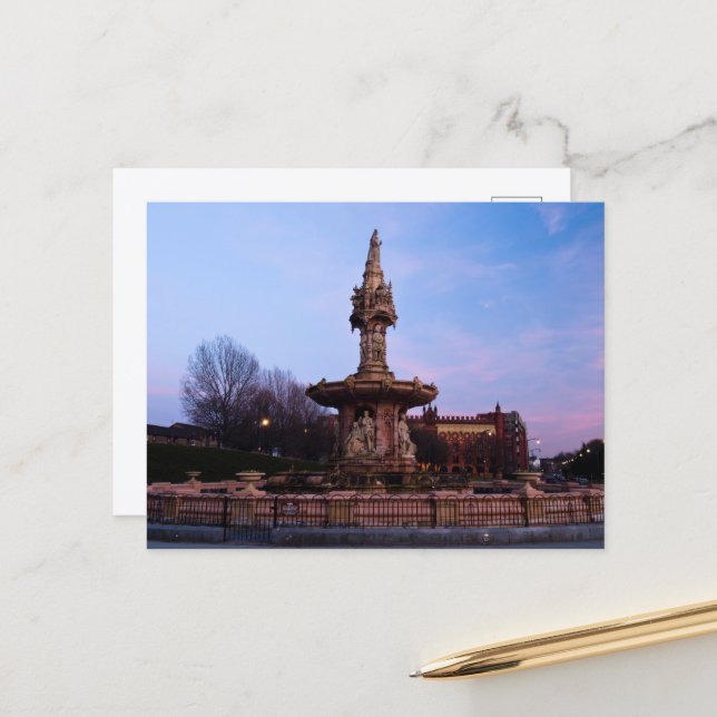 Cartão Postal Doulton Fountain, Cartão-postal Glasgow (Frente/Verso In Situ)