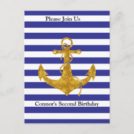 Cartão Postal Dourada âncora com Blue Strike Aniversário