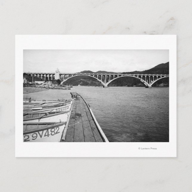 Cartão Postal Dourada Beach, Oregon Docks e Ponte sobre Rogue (Frente)