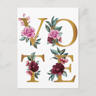 Cartão Postal Dourada Burgundy Floral Elegante Feminina Vá Vota