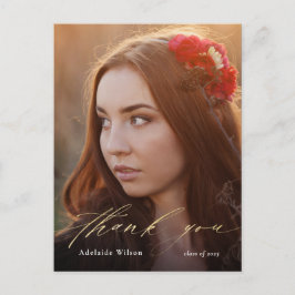 Cartão Postal Dourada Caligrafia Graduação de Fotos Obrigado