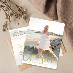 Cartão Postal Dourada Caligrafia, Script Minimalista, Duas Fotog