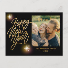 Cartão Postal Dourada Caligrafia Twinkle Star Foto de Ano Novo P