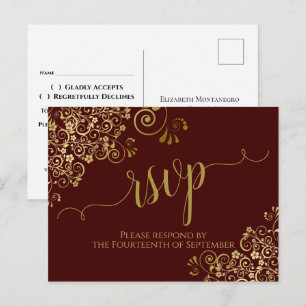 Cartão Postal Dourada Calliografia Auburn Brown Weding RSVP