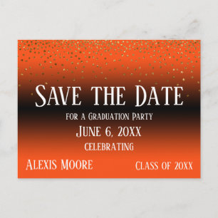 Cartão Postal Dourada Confetti Orange Graduação Salva a Data