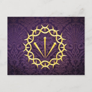 Cartão Postal Dourada Coroa De Espinhos Em Fundo Roxo Escuro