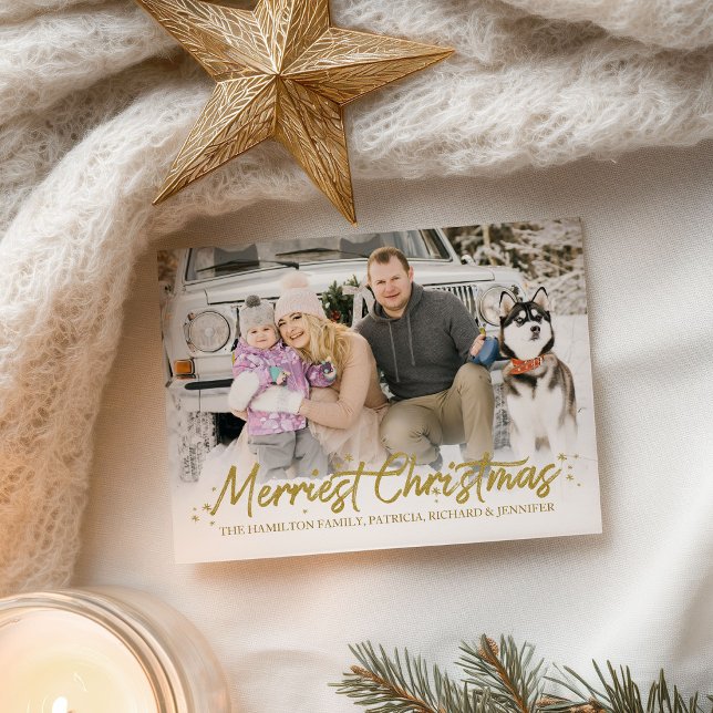 Cartão Postal Dourada Glitter Foto manuscrita Feliz Natal (Criador carregado)