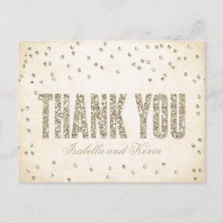 Cartão Postal Dourada Glitter Look Confetti Dots Casamento Obrig