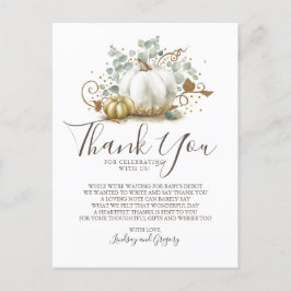 Cartão Postal Dourada Glitter Pumpkins e Greenery Obrigado