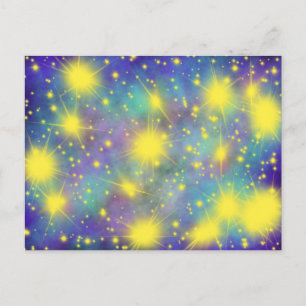 Cartão Postal Dourada Glória Estrelas Aqua Blue Modern Art