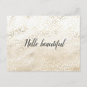 Cartão Postal Dourada Leopard Print Khaki Cream Beige Watercolor