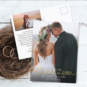 Cartão Postal Dourada mão - Letra Fotos de Script Casamento Obri
